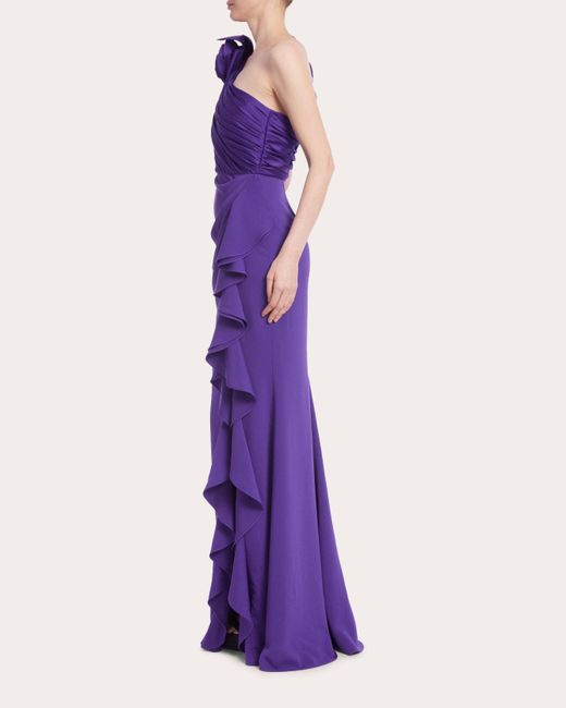 Badgley Mischka Purple Asymmetric Rosette Gown