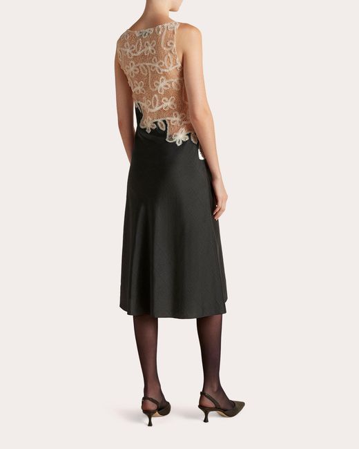 Marina Moscone Natural Pinstripe Lace Bias-Cut Midi Dress