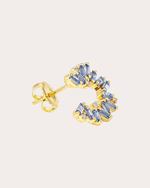 Suzanne Kalan Blue Bold Burst Light Sapphire Sideways Mini Hoop Earrings 18k Gold