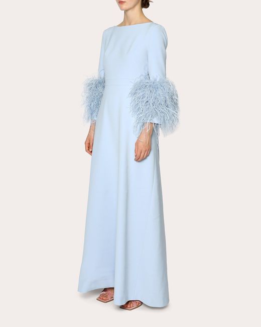 Huishan Zhang Blue Reign Feathered Crepe Gown