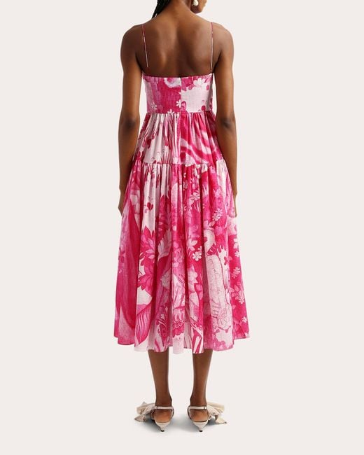 Erdem Pink Tiered Fit & Flare Midi Dress