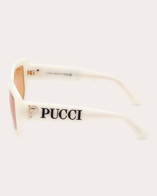 Emilio Pucci Natural White & Amber Brown Geometric Sunglasses