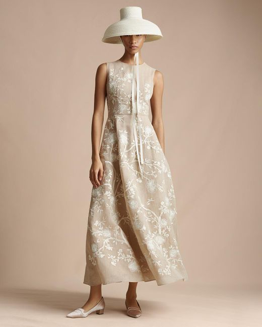 Adam Lippes Natural Embroidered Burlap Eloise Dress