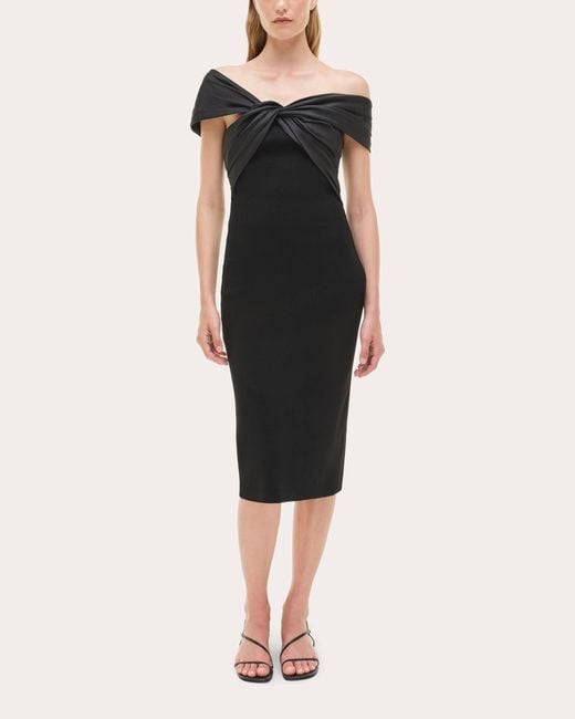 Jonathan Simkhai Black Mia Knotted Knit Jersey And Taffeta Midi Dress
