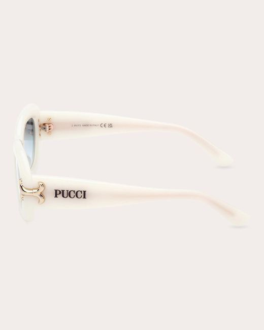 Emilio Pucci Blue Ivory Fishtail Logo Oval Sunglasses