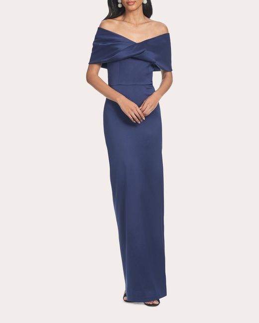 Sachin & Babi Blue Viveca Mikado Twisted Off-Shoulder Gown