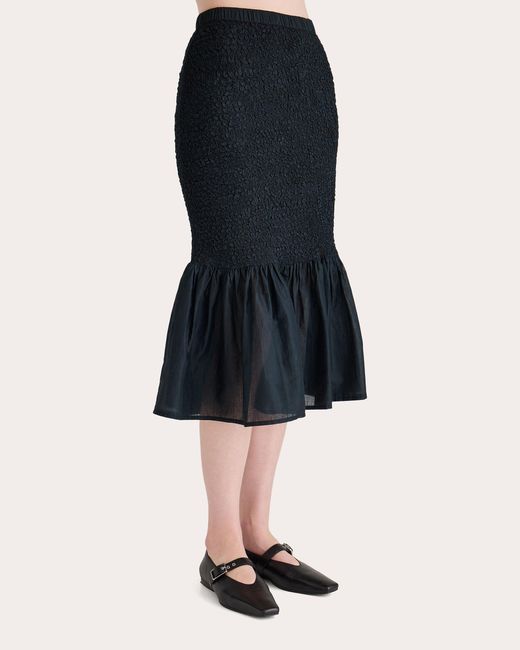 Merlette Blue Miyu Smocked Voile Ruffle-Hem Skirt