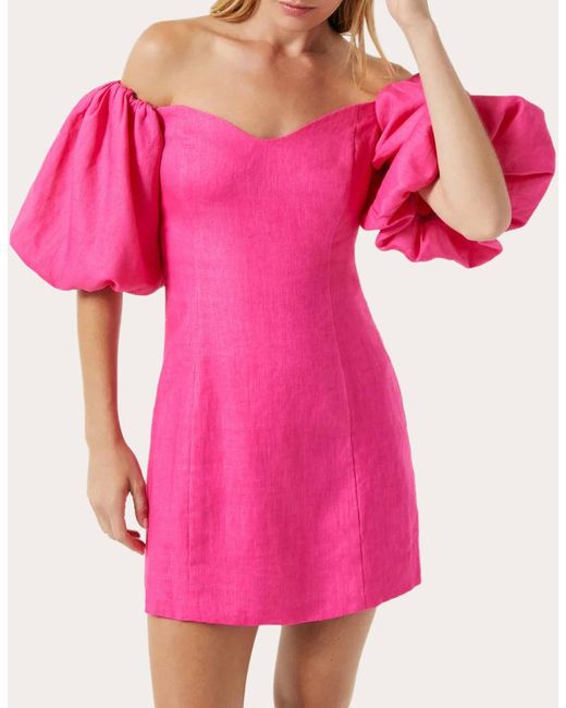 RHODE Pink Dali Linen Puff-sleeve Dress