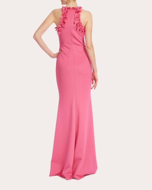 Badgley Mischka Pink Crystal Floral Racerback Gown