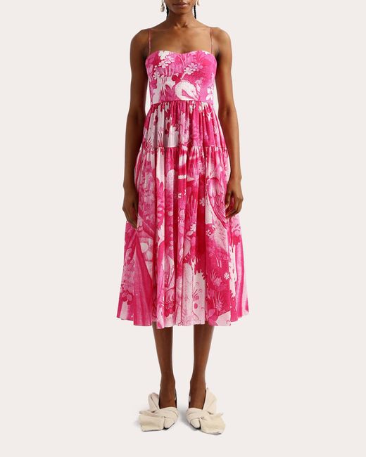 Erdem Pink Tiered Fit & Flare Midi Dress