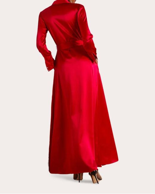 SemSem Red Belted Silk Maxi Shirt Dress