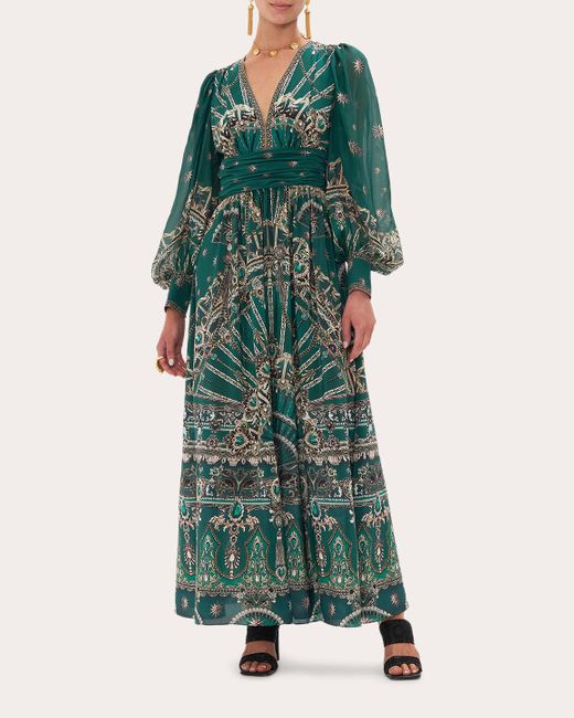 Camilla Green Long Ruched-waist Dress