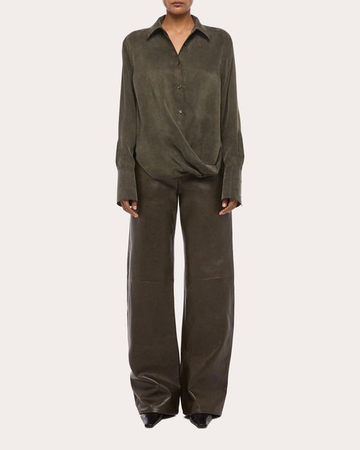 Helmut Lang Green Fluid Microsuede Drape Shirt