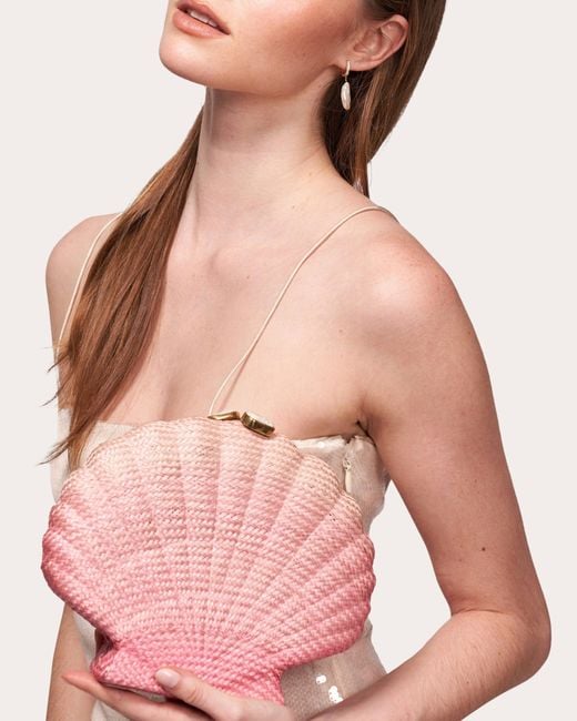 Emm Kuo Pink Le Sirenuse Woven Shell Clutch