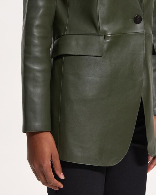 Theory Green Rounded Etiennette Long Leather Blazer