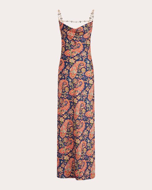Rabanne White Chain-Embellished Paisley-Print Satin Maxi Dress