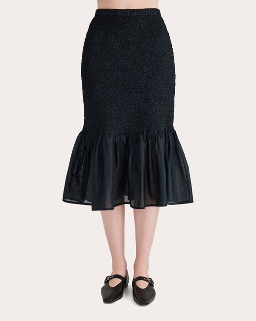 Merlette Blue Miyu Smocked Voile Ruffle-Hem Skirt