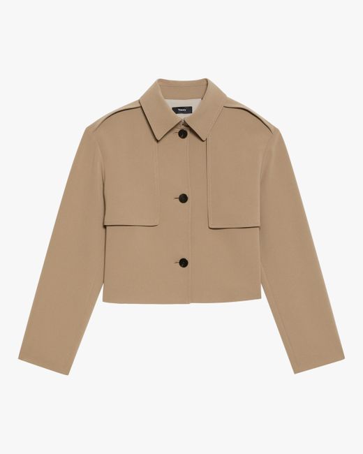 Theory Women's Storm Flap Cropped Trench Coat in Dark Beige (Natural