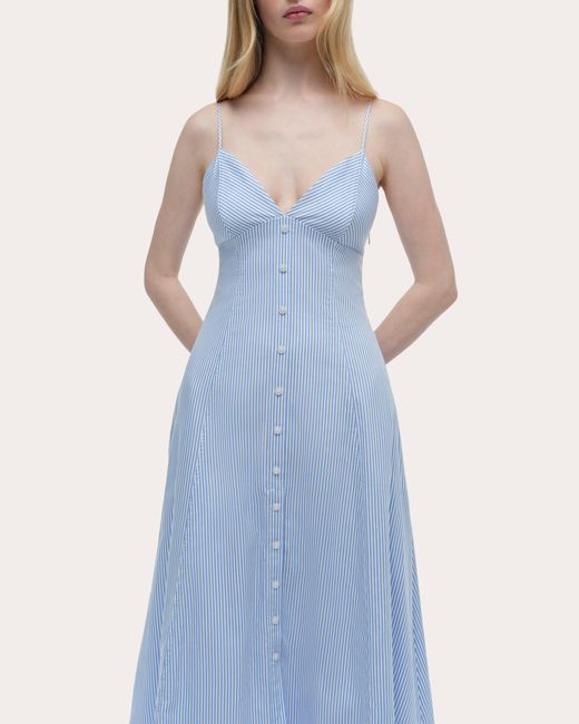 Jonathan Simkhai Blue Honor Stripe Cotton Button A-Line Midi Dress