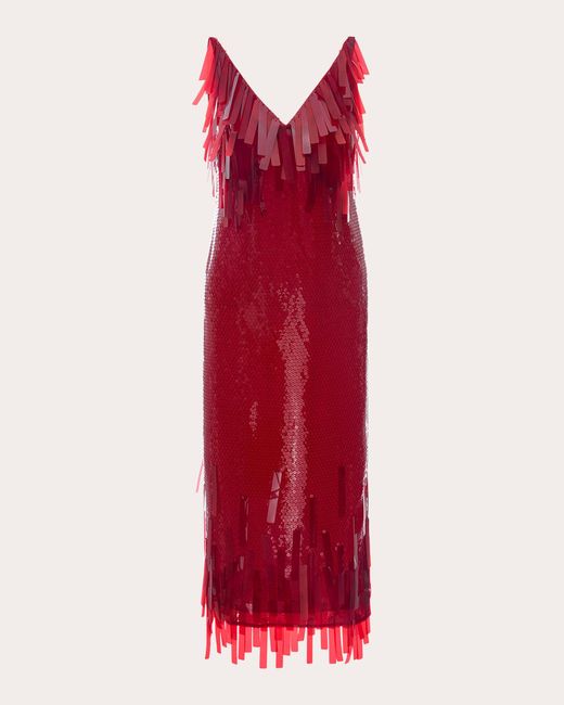 Huishan Zhang Red Ludmila Sequin Fringe Midi Dress