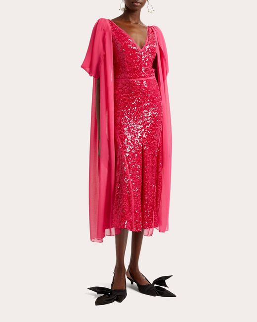 Erdem Red Draped Sequin Midi Dress