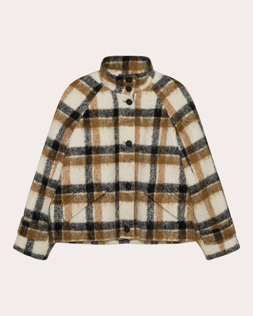 Jonathan Simkhai White Virelle Plaid Wool Funnel Jacket Wool/Polyester