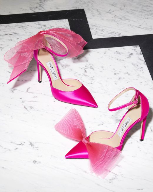 Jimmy Choo Pink Averly 100 Mesh-bow Pump