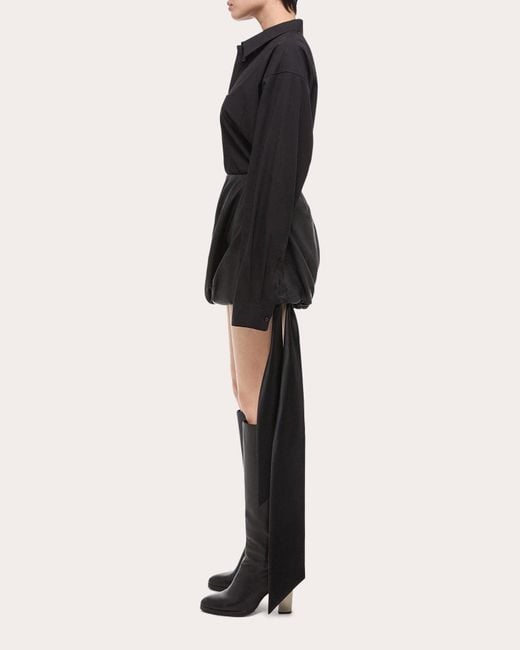 Helmut Lang Black Leather Bubble Mini Skirt