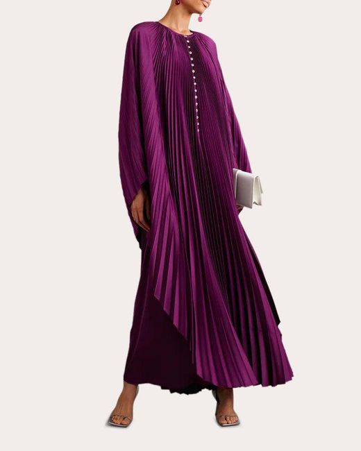 SemSem Purple Crystal Plissé Satin Gown