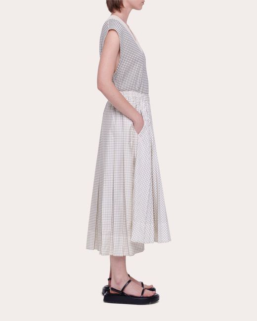 Plan C Natural Pleated Check High-low Skirt