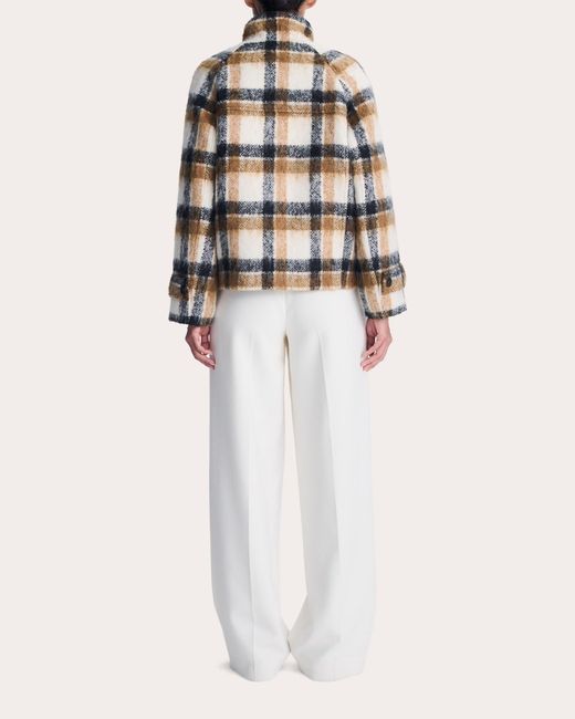 Jonathan Simkhai White Virelle Plaid Wool Funnel Jacket Wool/Polyester