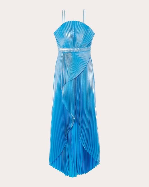 SemSem Blue Capri Draped Plissé Lamé Gown