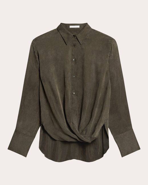 Helmut Lang Green Fluid Microsuede Drape Shirt