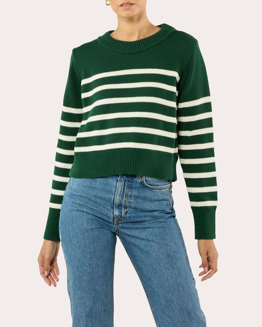 With Nothing Underneath Green Devon Stripe Cotton Crewneck Sweater