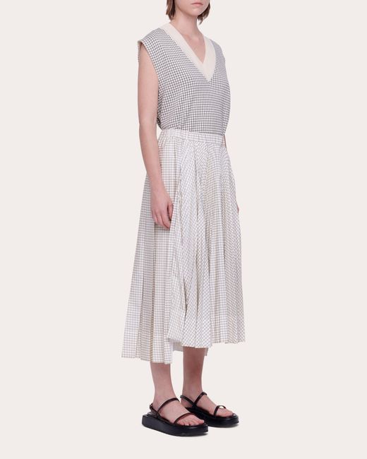 Plan C Natural Pleated Check High-low Skirt