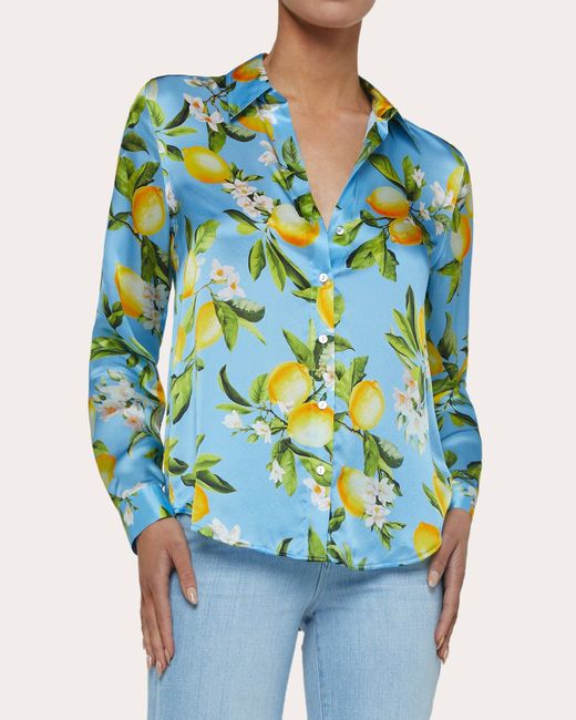 L'Agence Blue 'Agence Tyler Floral-Print Silk Charmeuse Blouse