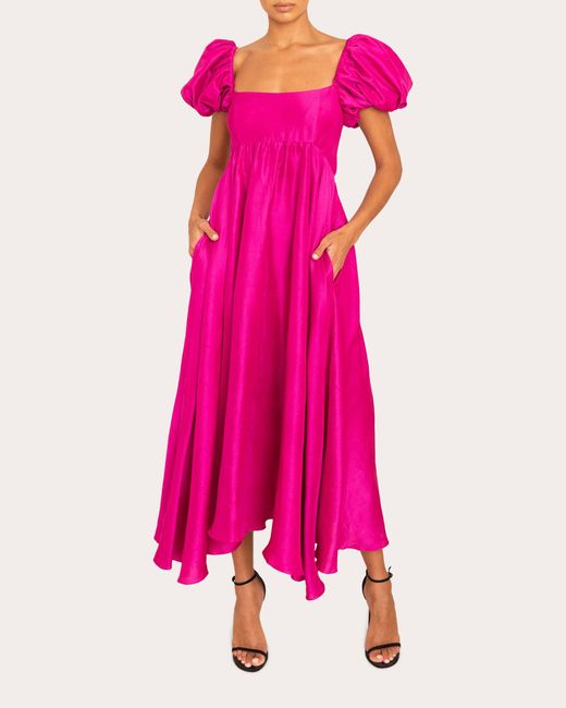 Azeeza Pink Rory Raw Silk Midi Dress
