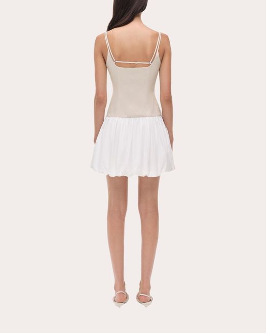Jonathan Simkhai White Fifi Poplin Combo Drop-Waist Mini Dress