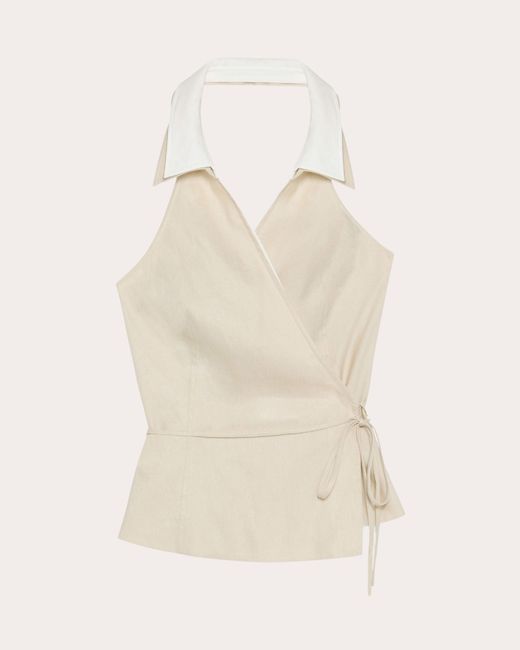 Jonathan Simkhai Natural Campbell Collared Halter Wrap Shirt