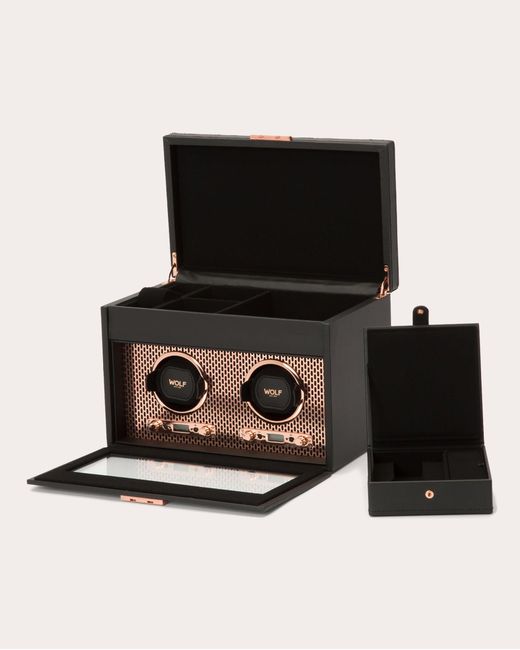 Wolf Black Axis Double Watch Winder Storage Case