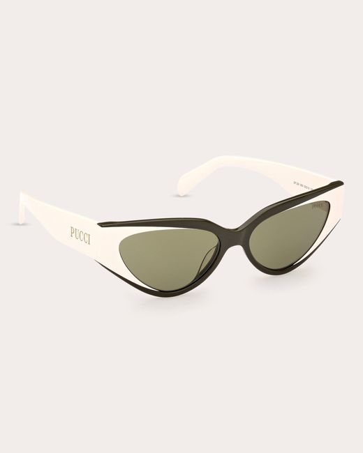 Emilio Pucci Natural Solid Military Green & White Cat-eye Sunglasses