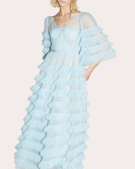 Huishan Zhang Blue Marybell Tulle Gown