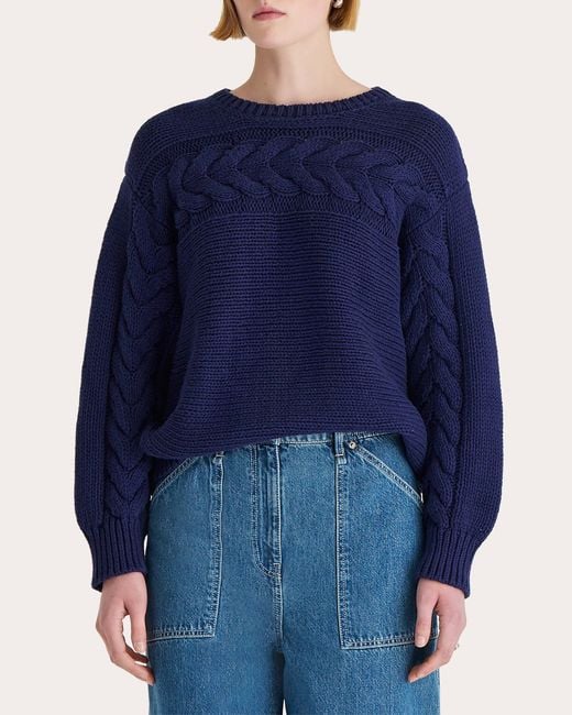 Merlette Blue Serin Cable Knit Crewneck Sweater