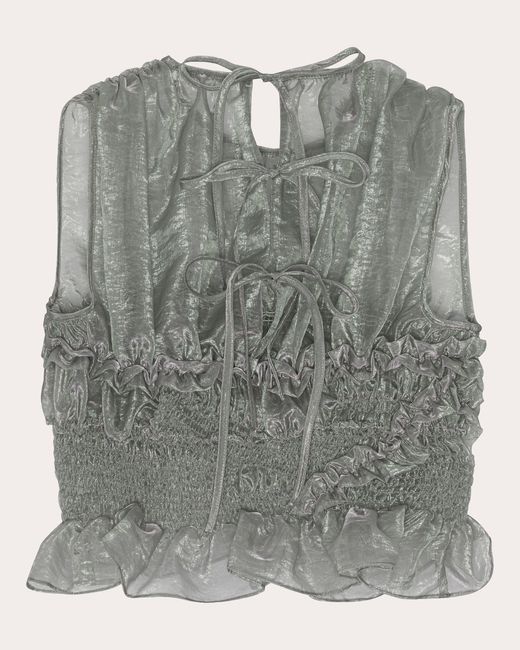 CECILIE BAHNSEN Gray Uphi Sheer Liquid Myrtia Shirred Top
