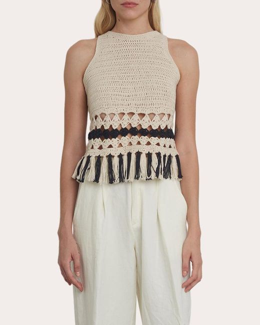 Eleven Six Natural Marie Crocheted Fringe Tank Top