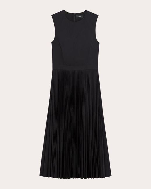 Theory Black Pleated Midi Dress