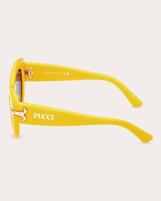 Emilio Pucci Yellow Fishtail Logo Cat-eye Sunglasses