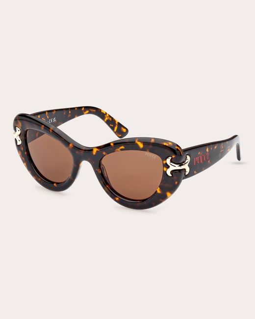 Emilio Pucci Brown Havana Fishtail Logo Cat-eye Sunglasses