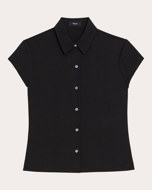 Theory Black Silk Cap-sleeve Shirt