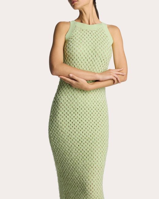 St. John Green Sparkle Crochet Knit Midi Dress